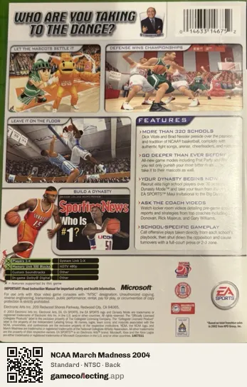 NCAA March Madness 2004 Xbox, NTSC box back