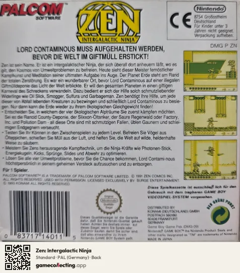 Zen: Intergalactic Ninja Game Boy, Germany box back