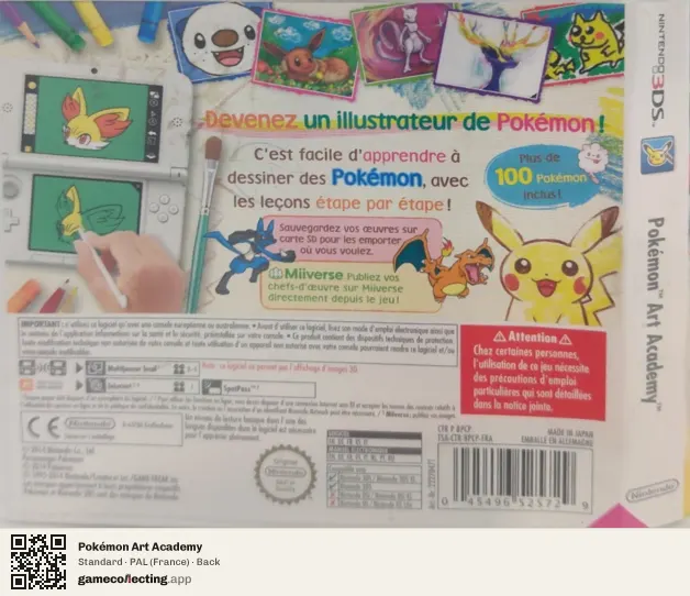 Pokémon Art Academy Nintendo 3DS, France box back
