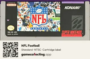 NFL Football Super Nintendo Entertainment System, NTSC cartridge label