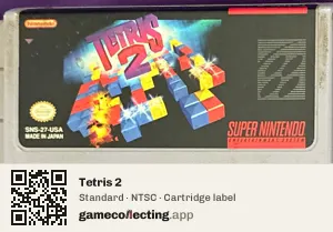 Tetris 2 Super Nintendo Entertainment System, NTSC cartridge label
