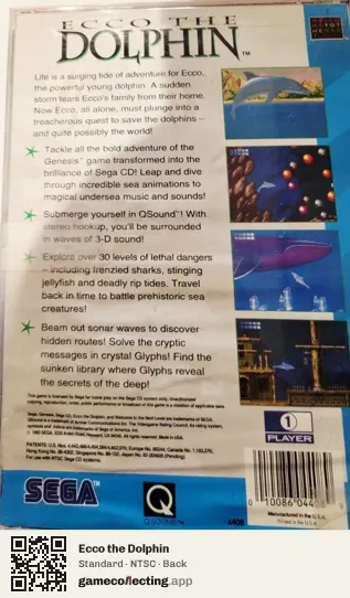 Ecco the Dolphin Sega Mega-CD / Sega CD, NTSC box back