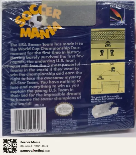 Soccer Mania Game Boy, NTSC box back