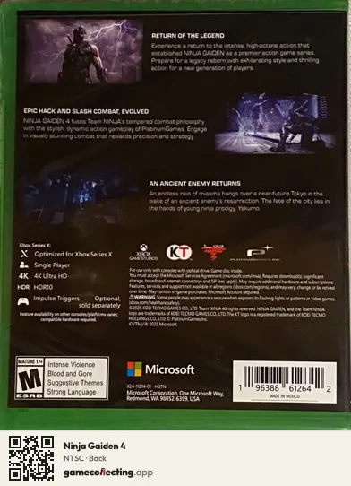 Ninja Gaiden 4 Xbox Series X, NTSC box back