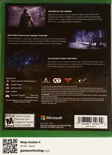Ninja Gaiden 4 Xbox Series X, NTSC box back
