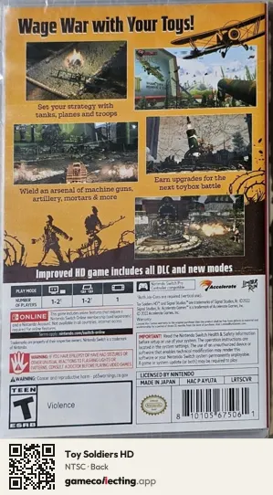 Toy Soldiers HD Nintendo Switch, NTSC box back