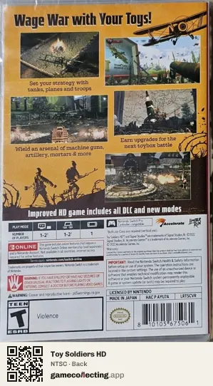 Toy Soldiers HD Nintendo Switch, NTSC box back