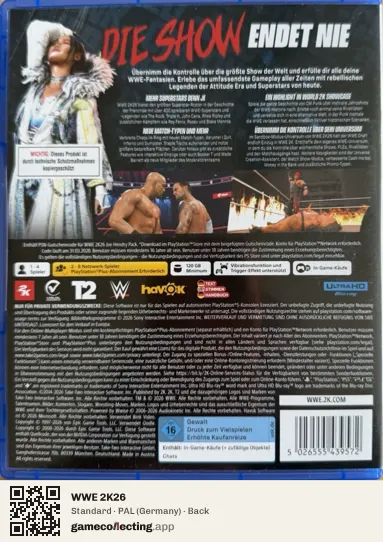 WWE 2K26 PlayStation 5, Germany box back