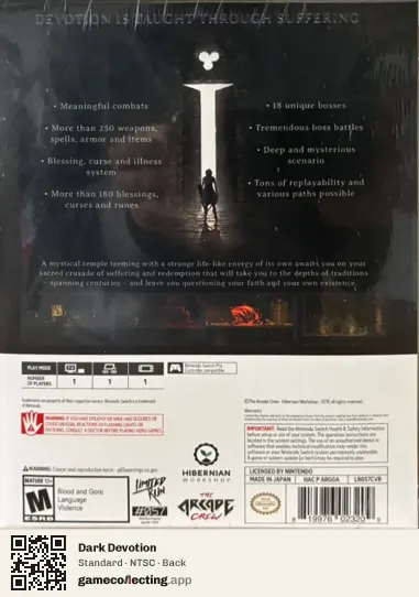 Dark Devotion Nintendo Switch, NTSC box back