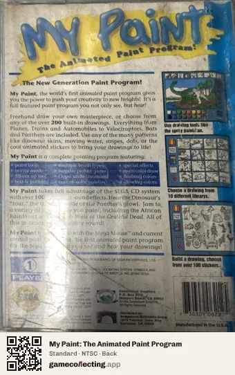 My Paint: The Animated Paint Program Sega Mega-CD / Sega CD, NTSC box back