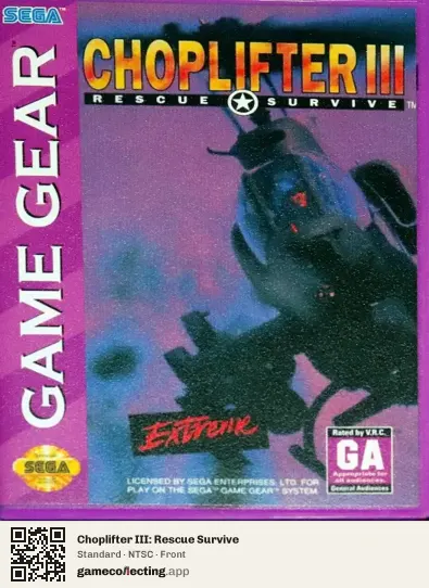 Choplifter III: Rescue Survive Sega Game Gear, NTSC box front