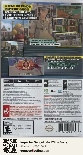 Inspector Gadget: Mad Time Party Nintendo Switch, NTSC box back