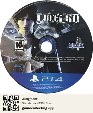 Judgment PlayStation 4, NTSC disc