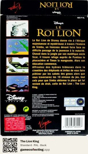 The Lion King Nintendo Entertainment System, PAL box back