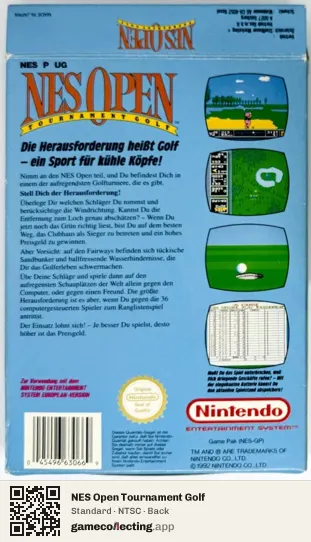 NES Open Tournament Golf Nintendo Entertainment System, NTSC box back