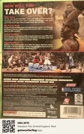 NBA 2K10 Xbox 360, United Kingdom box back