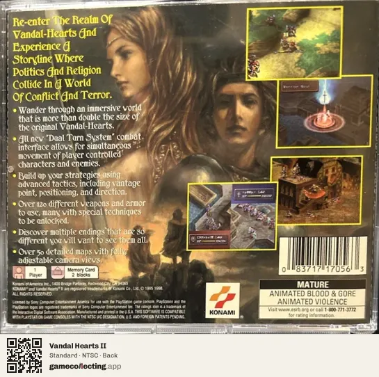 Vandal Hearts II PlayStation, NTSC box back