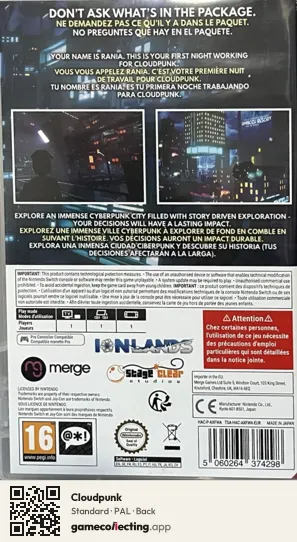 Cloudpunk Nintendo Switch, PAL box back