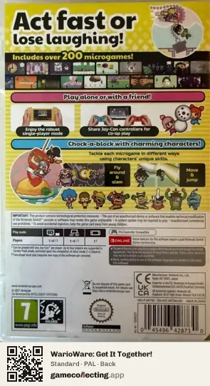 WarioWare: Get It Together! Nintendo Switch, PAL box back