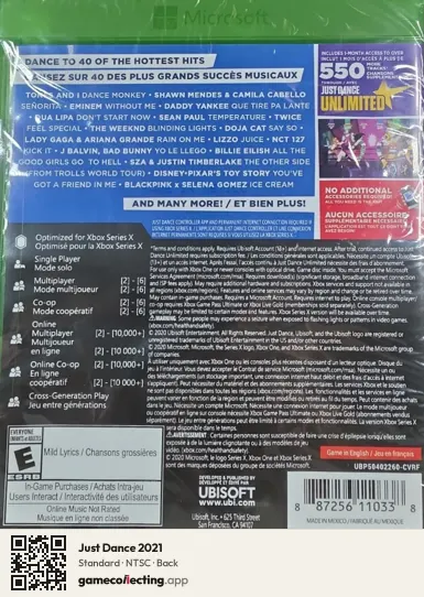 Just Dance 2021 Xbox One, NTSC box back
