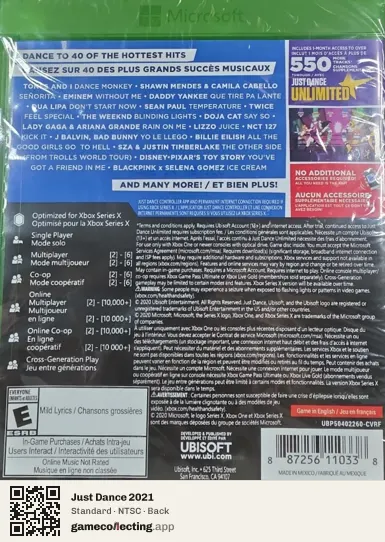 Just Dance 2021 Xbox One, NTSC box back