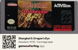 Shanghai II: Dragon's Eye Super Nintendo Entertainment System, NTSC cartridge label