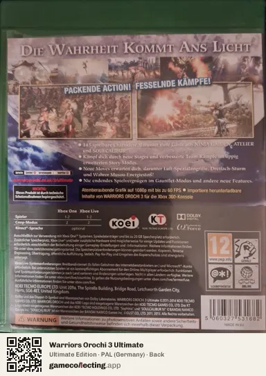 Warriors Orochi 3 Ultimate Xbox One, Germany box back