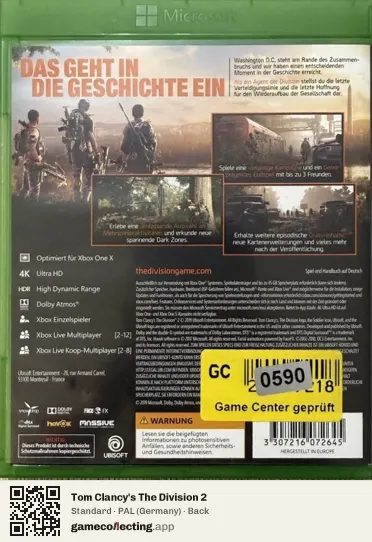 Tom Clancy's The Division 2 Xbox One, Germany box back