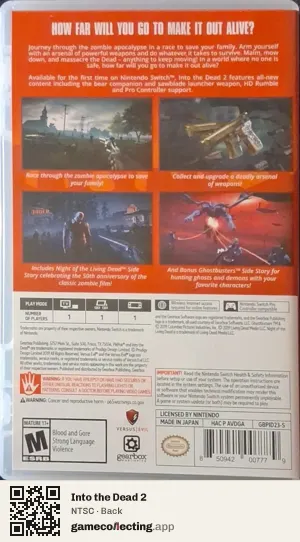 Into the Dead 2 Nintendo Switch, NTSC box back