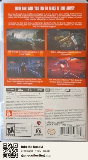 Into the Dead 2 Nintendo Switch, NTSC box back