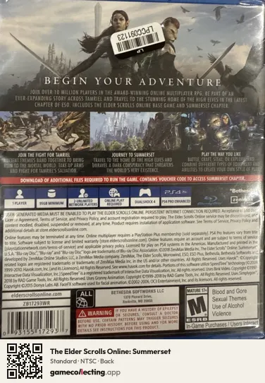 The Elder Scrolls Online: Summerset PlayStation 4, NTSC box back