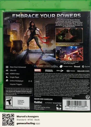 Marvel's Avengers Xbox One, NTSC box back