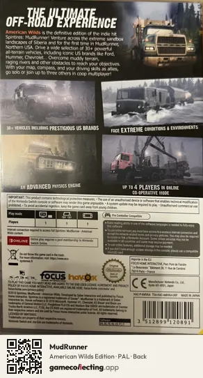 MudRunner Nintendo Switch, PAL box back