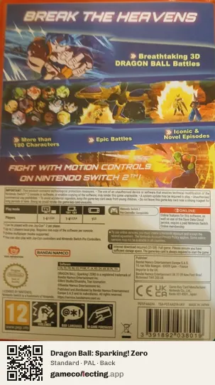 Dragon Ball: Sparking! Zero Nintendo Switch 2, PAL box back