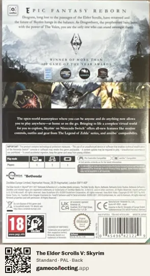 The Elder Scrolls V: Skyrim Nintendo Switch, PAL box back