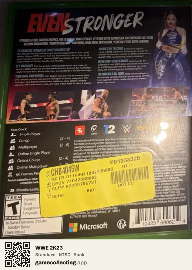 WWE 2K23 Xbox One, NTSC box back