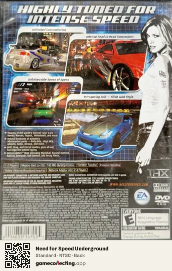 Need for Speed Underground PlayStation 2, NTSC box back