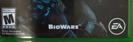 Mass Effect: Andromeda, the ESRB box on its front