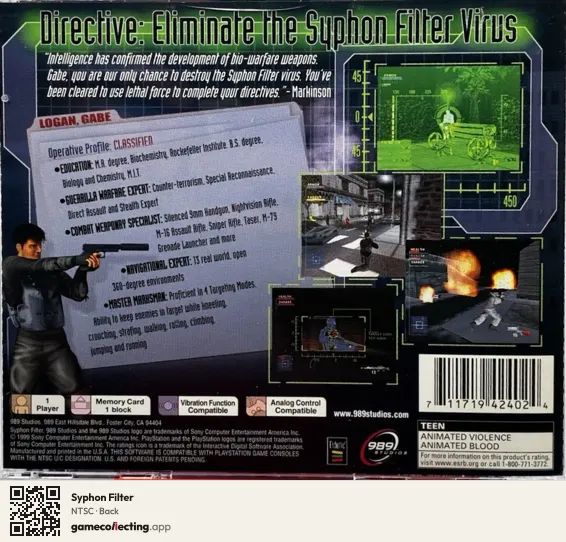 Syphon Filter PlayStation, NTSC box back