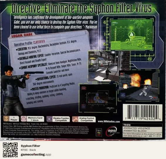 Syphon Filter PlayStation, NTSC box back