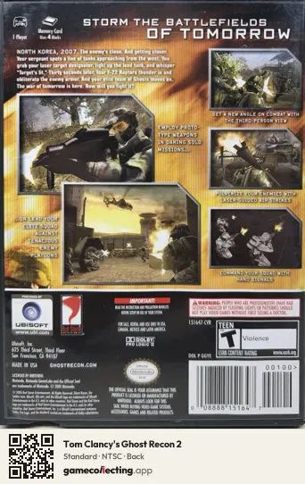 Tom Clancy's Ghost Recon 2 Nintendo GameCube, NTSC box back