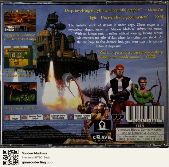 Shadow Madness PlayStation, NTSC box back