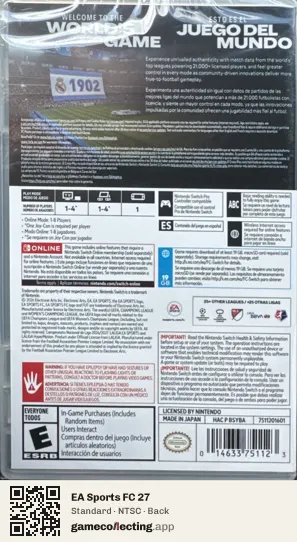 EA Sports FC 27 Nintendo Switch, NTSC box back