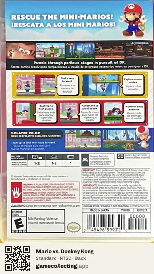 Mario vs. Donkey Kong Nintendo Switch, NTSC box back