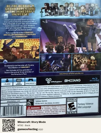 Minecraft: Story Mode PlayStation 3, NTSC box back