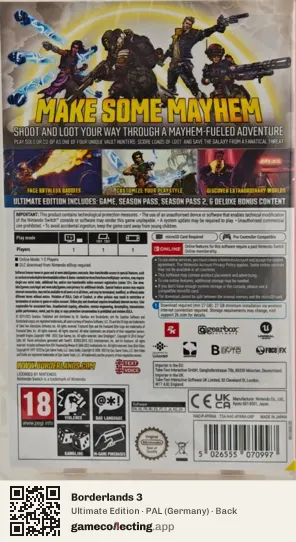 Borderlands 3 Nintendo Switch, Germany box back