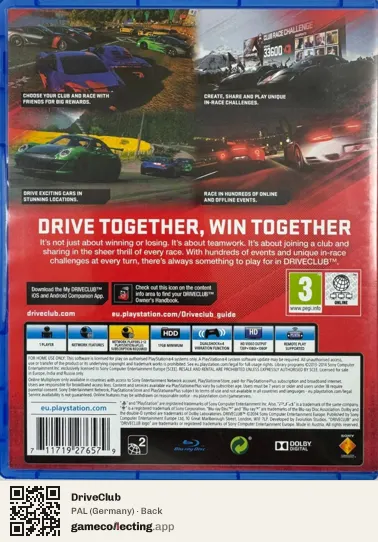 DriveClub PlayStation 4, Germany box back