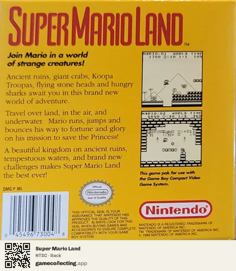 Super Mario Land Game Boy, NTSC box back