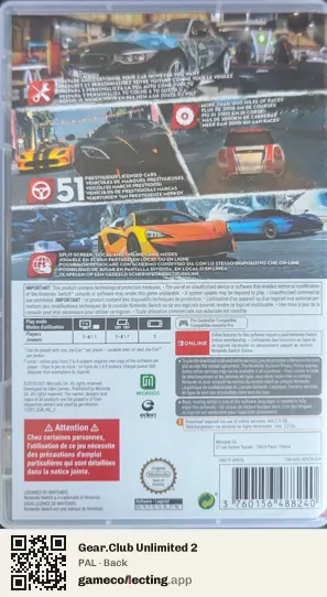 Gear.Club Unlimited 2 Nintendo Switch, PAL box back