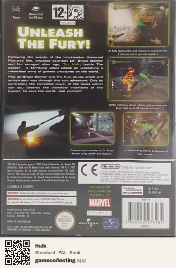 Hulk Nintendo GameCube, PAL box back